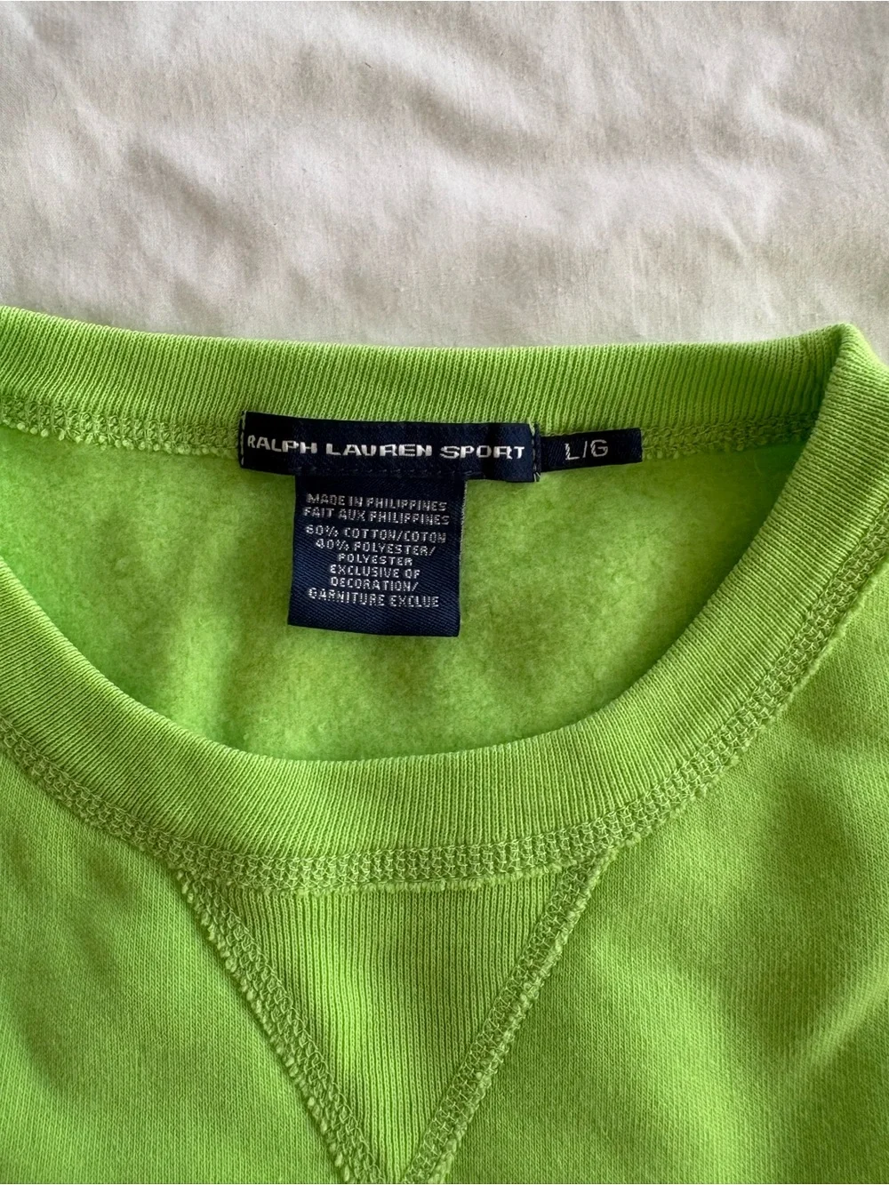 Ralph Lauren Crewneck Sweatshirt in Bright Lime Green with Blue Pony
